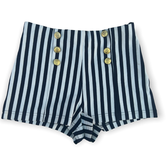 Forever 21 Women's Striped Nautical Shorts Elastic Waist Cream/Navy Size M - Picture 2 of 8